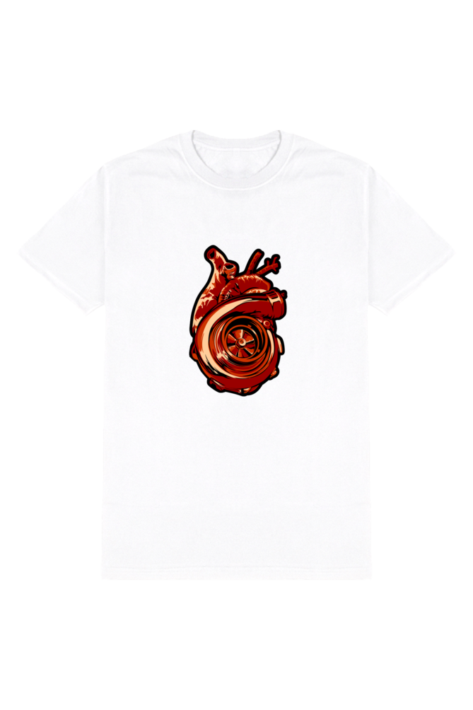 Car Series Turbo Heart White T-Shirt - Half Sleeve