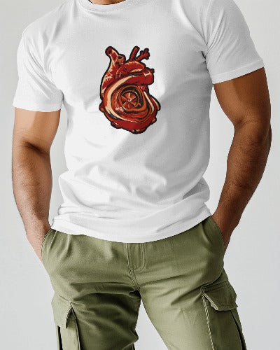 Car Series Turbo Heart White T-Shirt - Half Sleeve