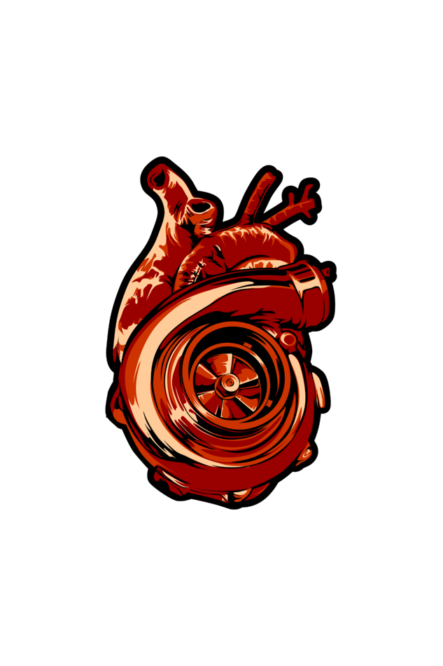 Car Series Turbo Heart White T-Shirt - Half Sleeve