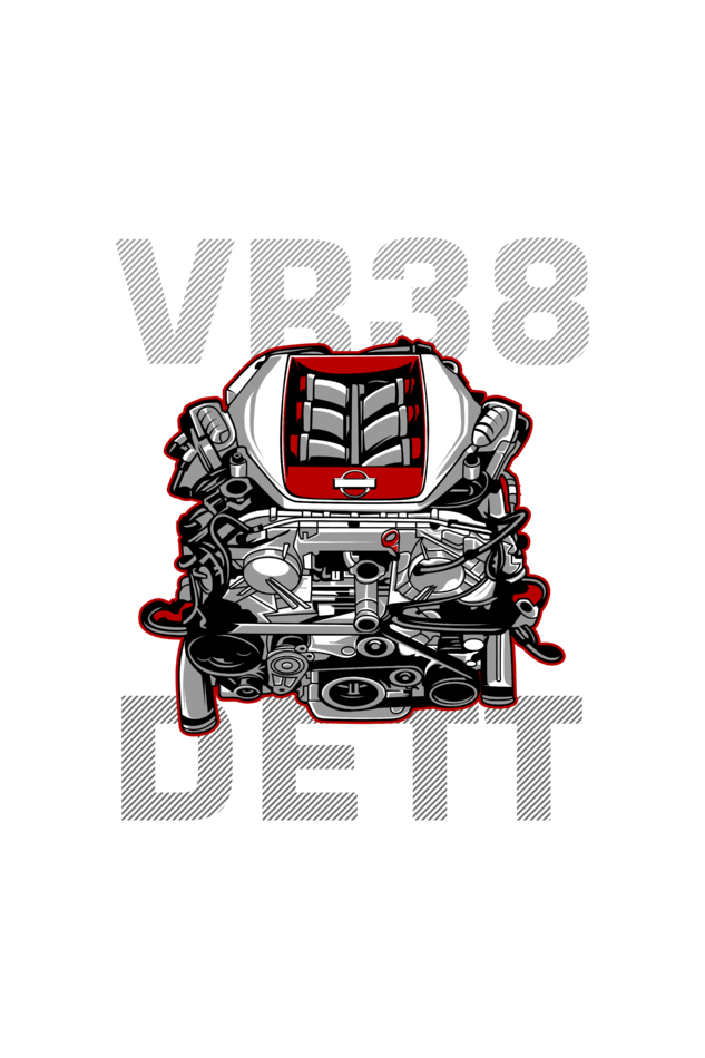 Car Series VR 38 DETT Engine Black T-Shirt