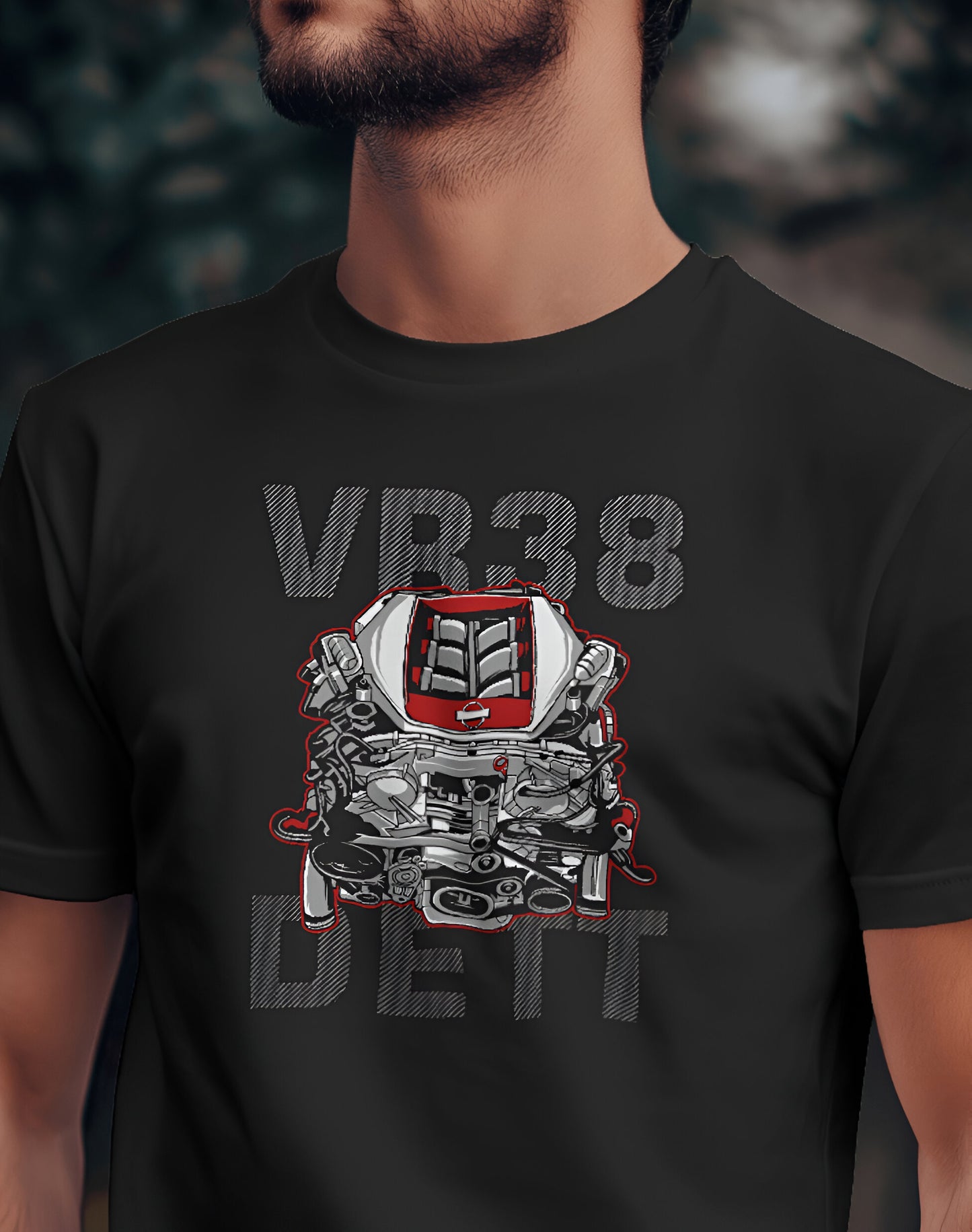 Car Series VR 38 DETT Engine Black T-Shirt