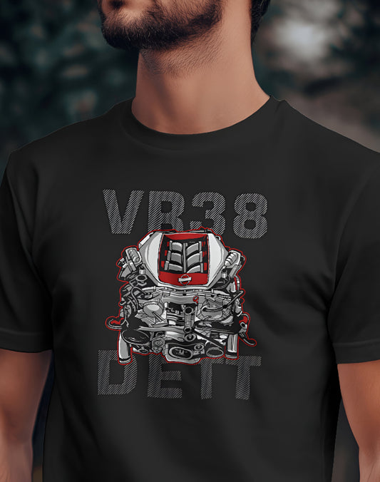 Car Series VR 38 DETT Engine Black T-Shirt